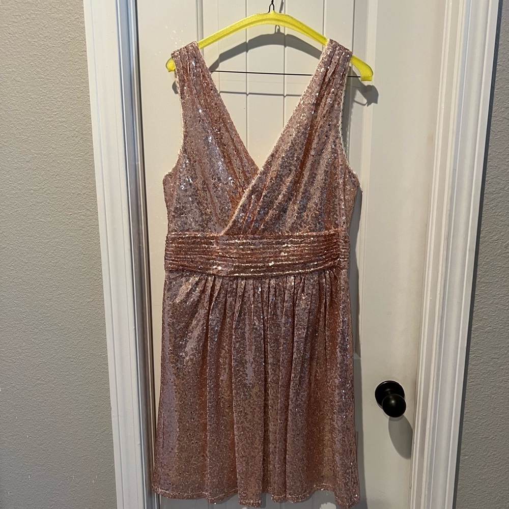 Kate Kasin Elegant Sequin Dress in pink Rose Gold sz XL 16
